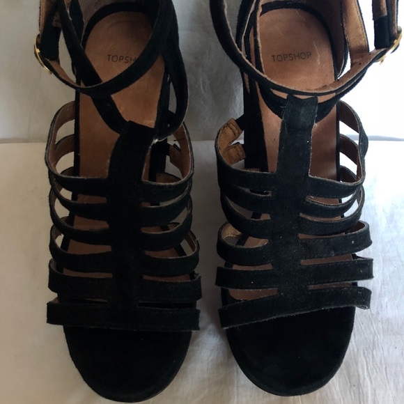 Topshop Black Strappy Wedges - Picture 2 of 4